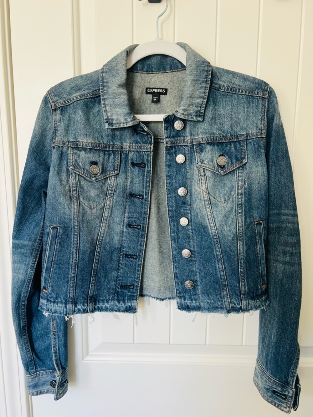 Express Women's Distressed Crop Denim Jacket - XS